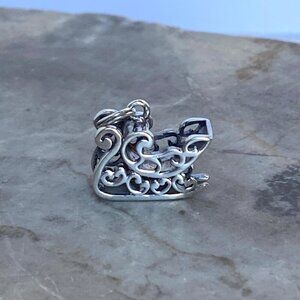 VTG Jezlaine Sterling Silver 925 3 Dimensional Christmas Santa's Sleigh Charm